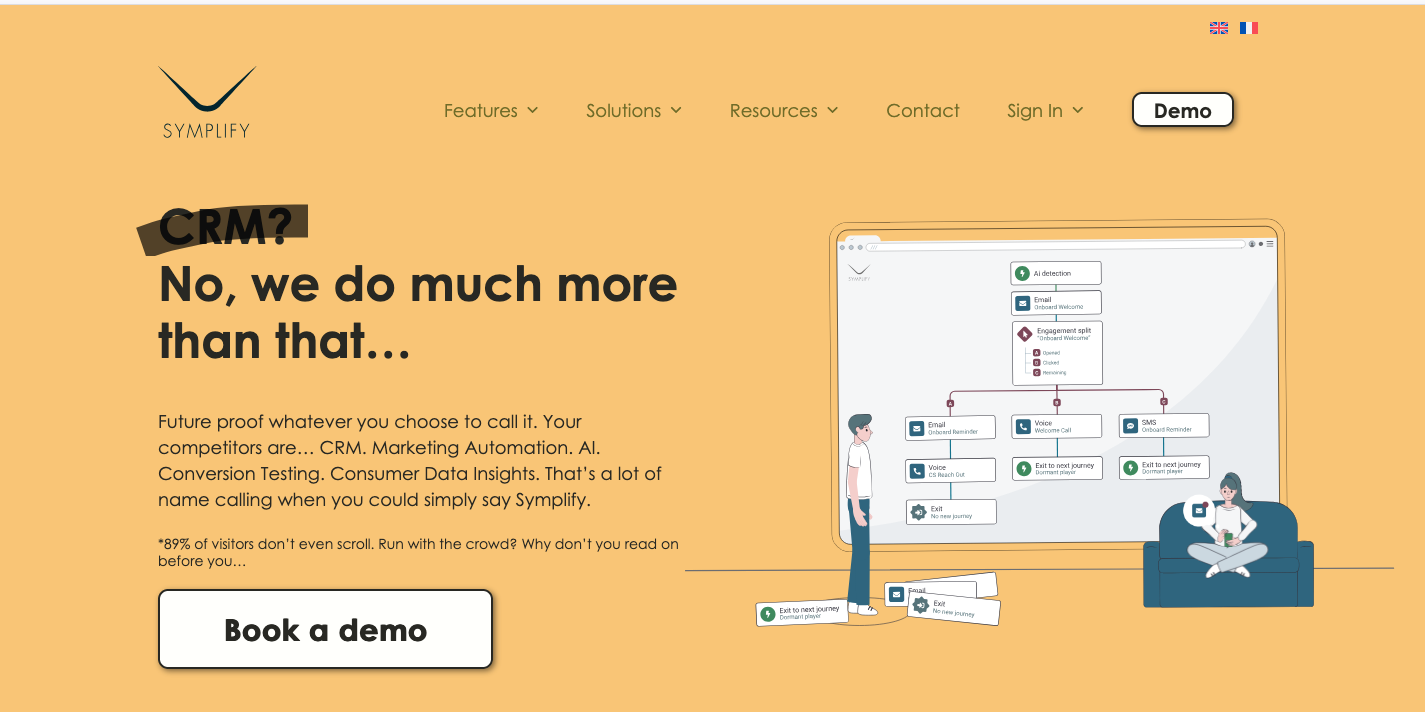 A CRM company’s homepage