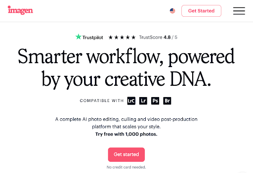 Imagen AI homepage hero section showing their positioning
